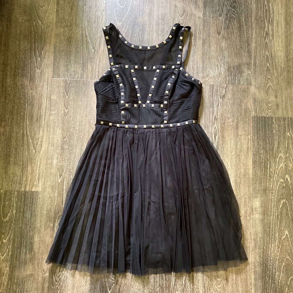 Black studded caged dress with tulle skirt